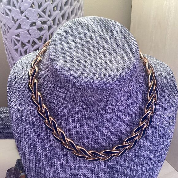 Napier Brand Gorgeous Classic Goldtone and Navy Enamel Choker Necklace - Picture 5 of 9